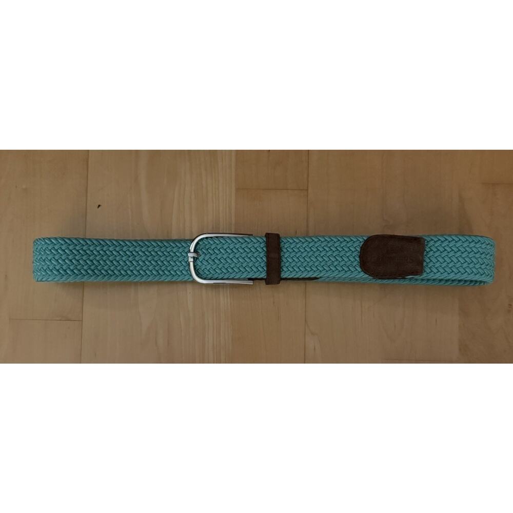 les canebiers Aqua Blue Brown Leather Canvas Braided Belt XS